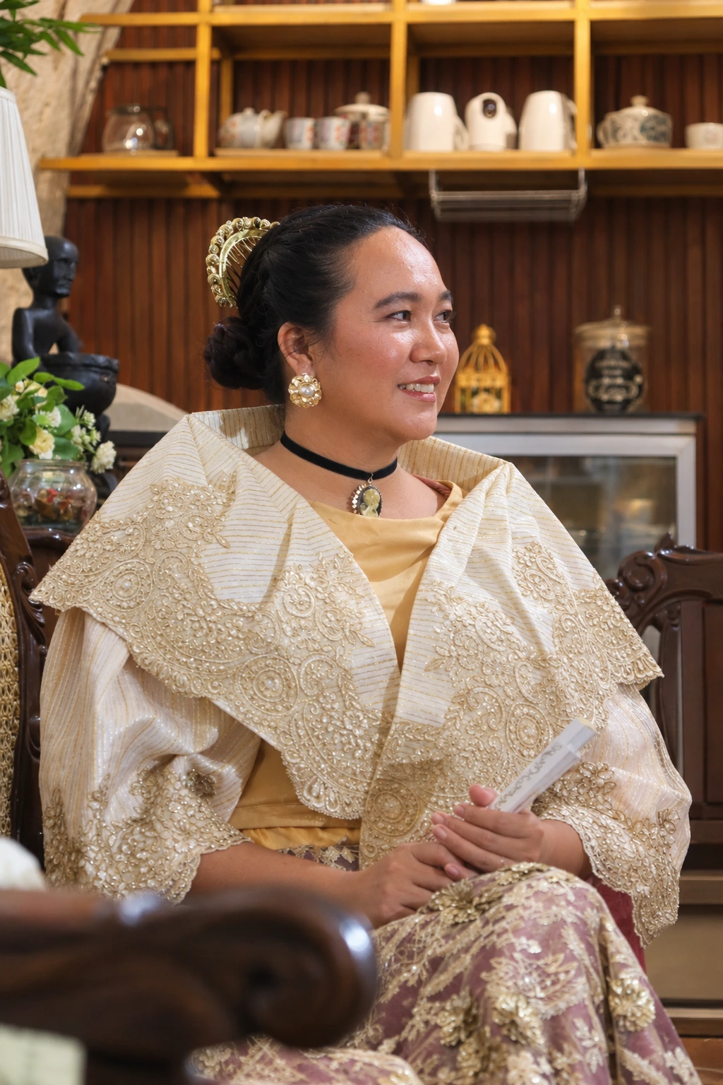 Rubie in her embroidered Filipiniana